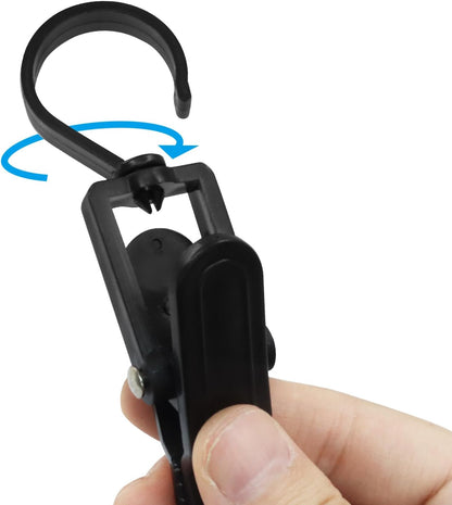 20 Pack Super Strong Swivel Hanging Hooks, Laundry Clips Plastic Clothes Pins Beach Towel Clips, 360° Rotating Curtain Clips for Home Office & Workshop/Clothing Store/Closet, 4.3-inch(Black)