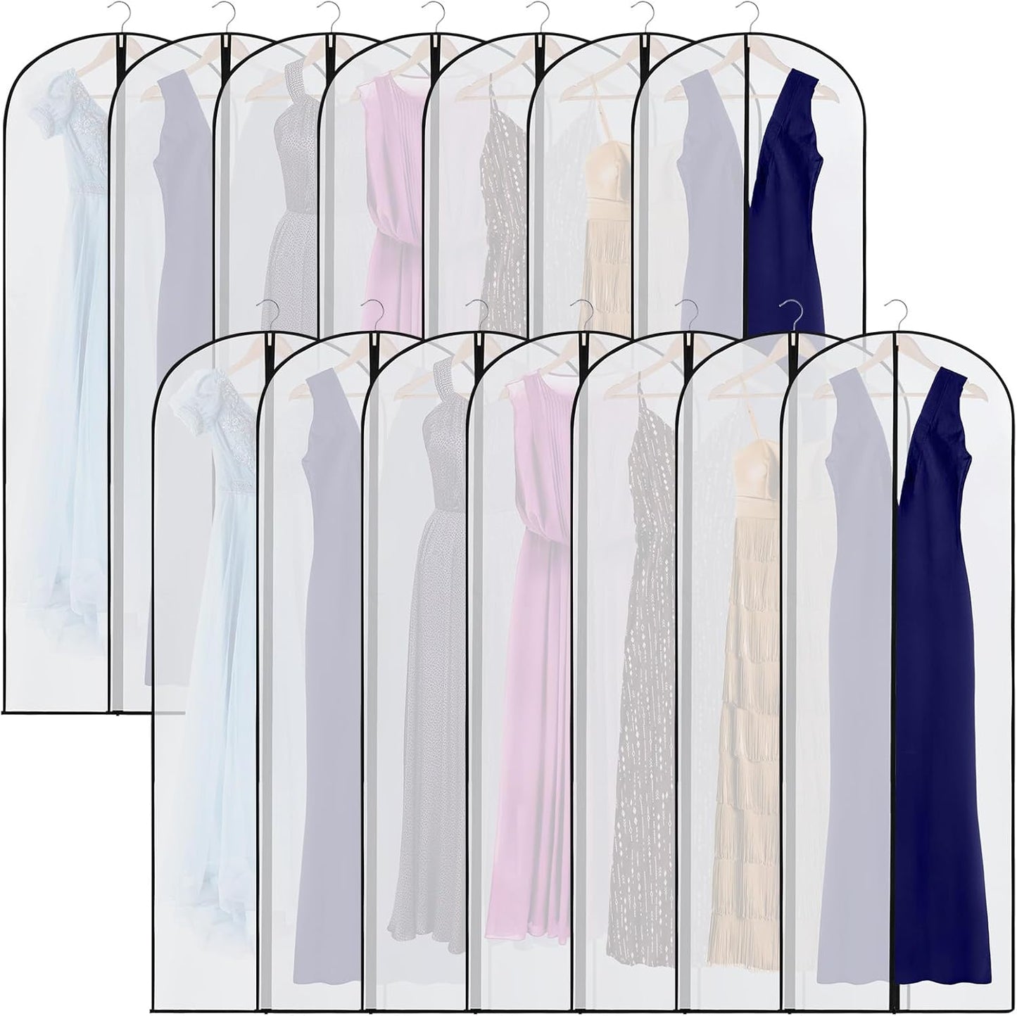 20 Pcs 24 x 72 Inch Garment Bags Bulk Hanging Clothes Storage Covers for Closet Organization Dustproof Transparent Dress Suit Bag Set Wedding Dresses Long Gowns Coats Seasonal Wardrobe White Black