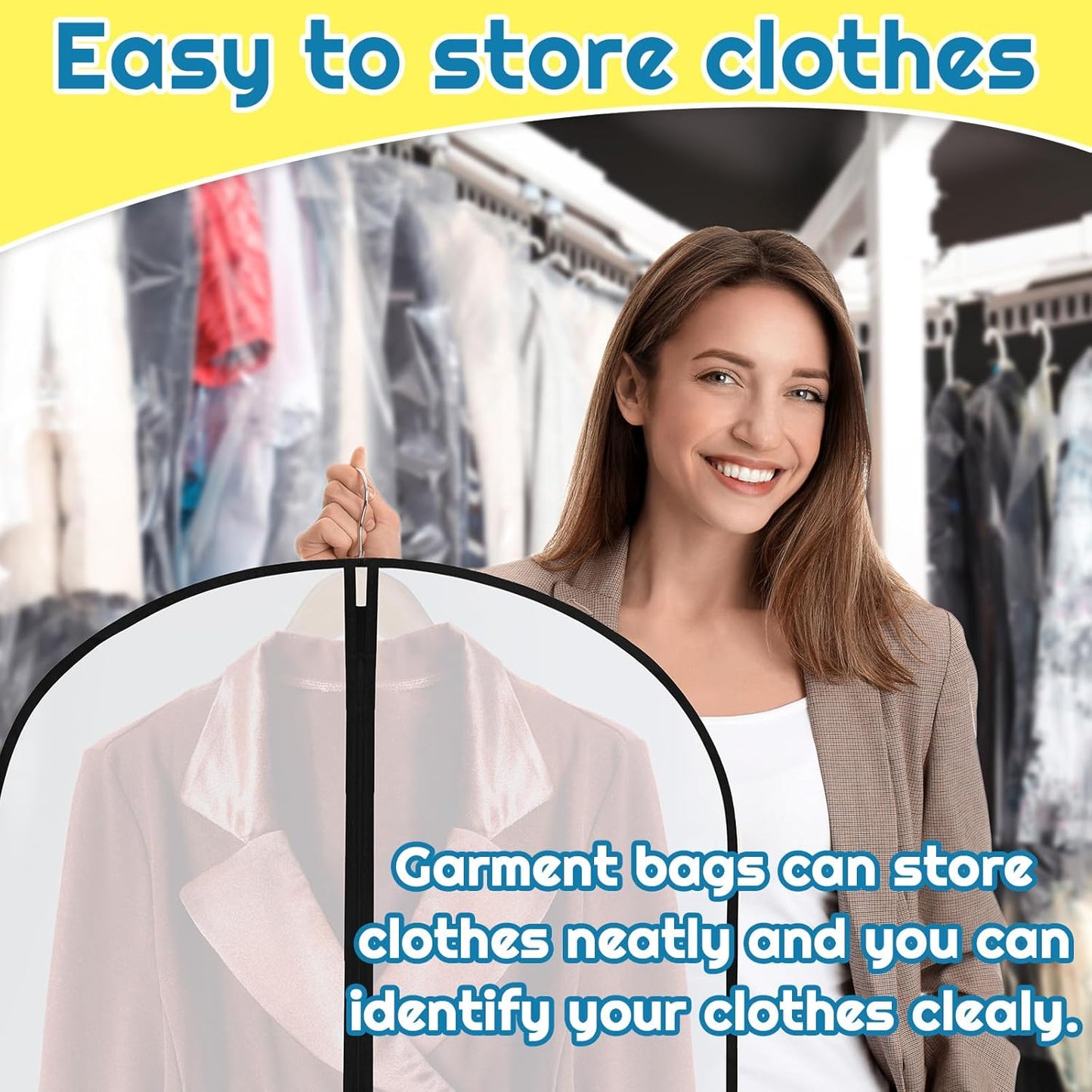 20 Pcs 24 x 72 Inch Garment Bags Bulk Hanging Clothes Storage Covers for Closet Organization Dustproof Transparent Dress Suit Bag Set Wedding Dresses Long Gowns Coats Seasonal Wardrobe White Black