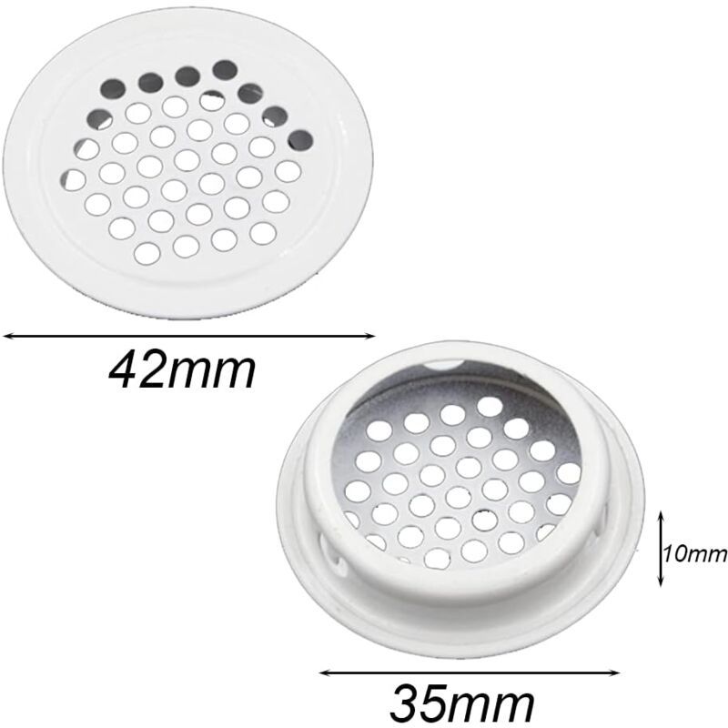 20 Pcs White Round Stainless Steel Ventilation Grilles for Kitchen Cabinet Furniture, 35 mm