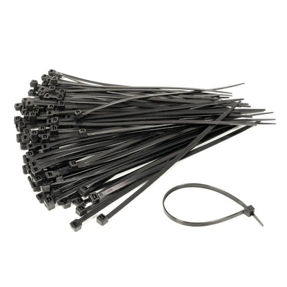 CABAC Releasable Cable Ties – 200mm x 4.8mm, UV-Stabilised Black Nylon, Packet of 100 | TC200BK | Heavy-Duty, Reusable, Outdoor-Grade