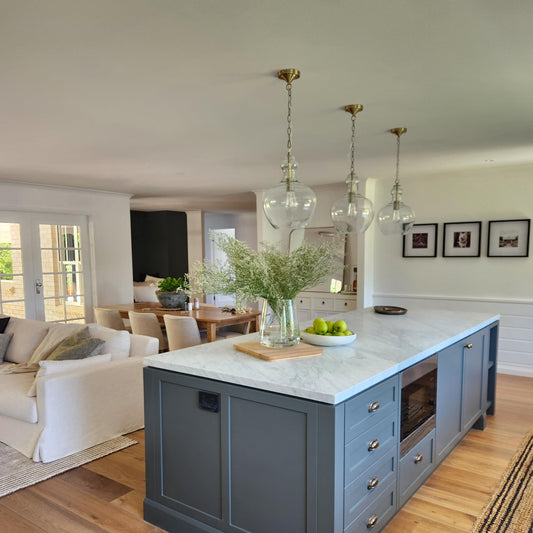 Antique brass glass pendant lights with clear shades, multi-light ceiling cluster