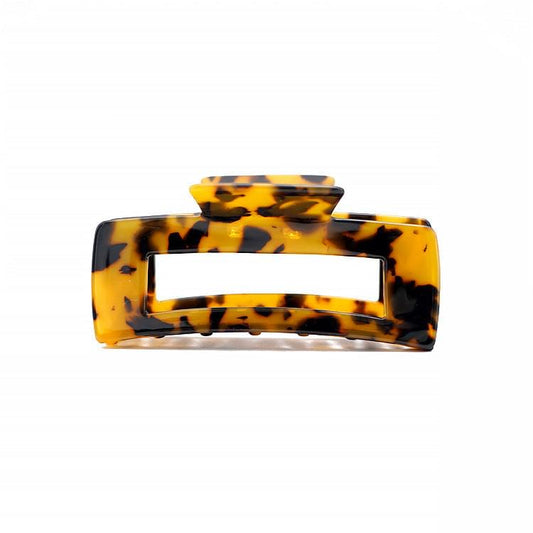 Large French rectangle hair claw clip in amber tortoiseshell acrylic