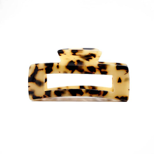 Large French rectangle hair claw clip in beige tortoiseshell acrylic