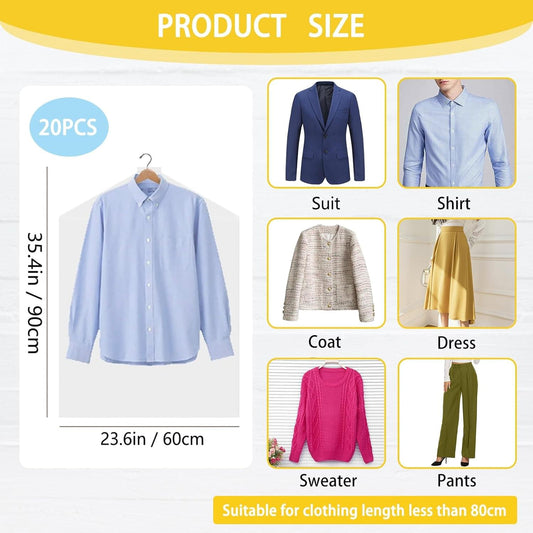 Hanging garment bag set for suit, shirt, coat, dress, and pants storage