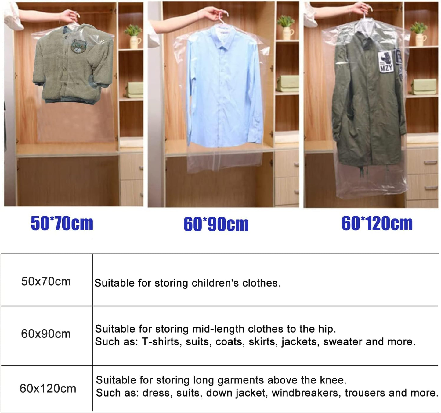20Pcs Plastic Garment Bags for Hanging Clothes, 35 Inch Clear Dry Cleaner Bags Dustproof Suit Cover Clothes Storage Bag for Skirt Coat Shirt Jacket (60 x 90cm)
