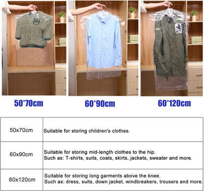 20Pcs Plastic Garment Bags for Hanging Clothes, 35 Inch Clear Dry Cleaner Bags Dustproof Suit Cover Clothes Storage Bag for Skirt Coat Shirt Jacket (60 x 90cm)