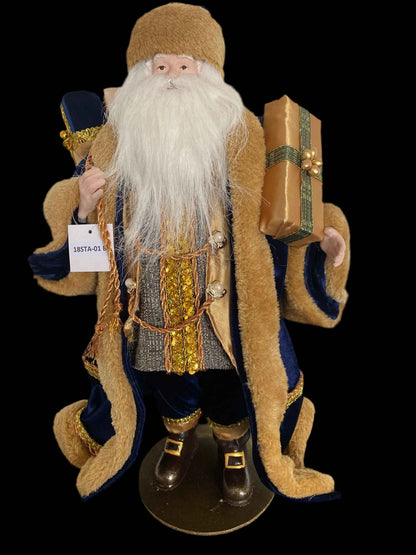 Blue Velvet Standing Santa Claus Christmas Ornament – Luxury Holiday Figure Decoration 52cm approx