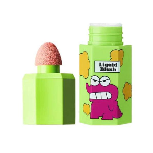 Liquid blush compact with pink dome sponge and green outer case