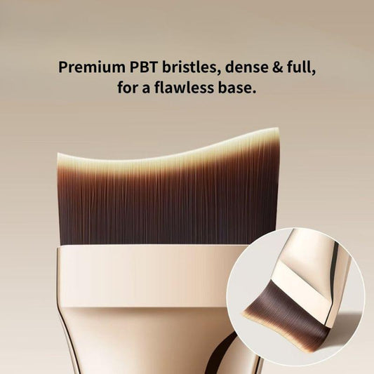 Close-up fishtail brush head with dense brown bristles and silver metal ferrule