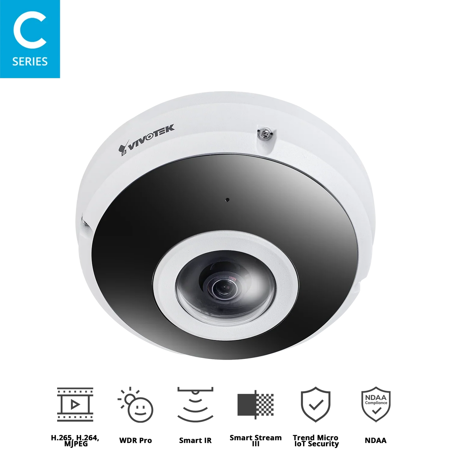 VIVOTEK FE9380-HV 5MP 360° Outdoor Fisheye Network Camera with Smart IR, WDR Pro, Local Dewarping, IP66/IK10, H.265, and Built-in Microphone