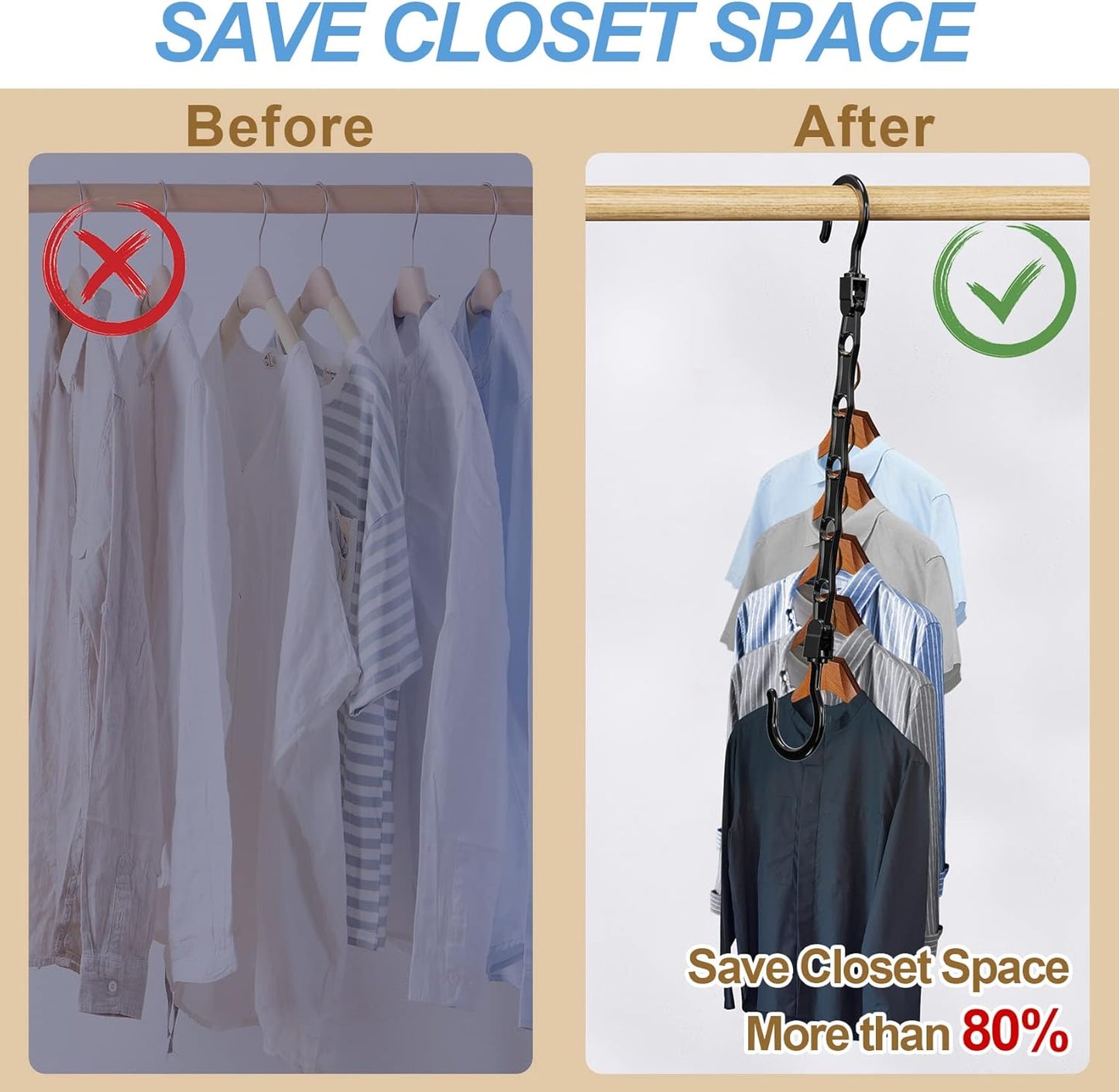 24 Pack Hangers Space Saving Magic Space Saver Storage Smart Plastic Clothes Hanger Organizer Closet Organizers and Storage for Closet Wardrobe Apartment College Dorm Room Essentials, Black