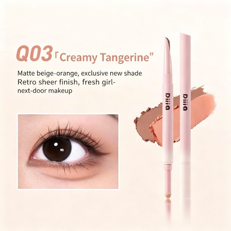 Dual-ended aegyo-sal pencil in creamy tangerine tone with matching swatch