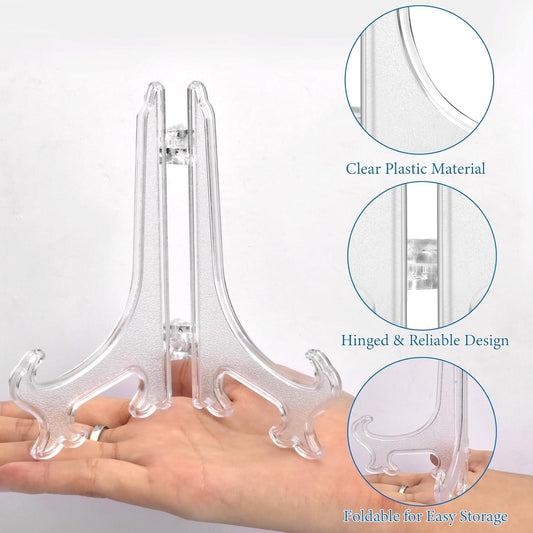 Clear hinged mini easel stand, foldable transparent display holder