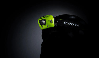 UNILITE HL-4R Rechargeable LED Head Torch – 275 Lumens, Red Night Vision LEDs, Adjustable Silicone Headband, USB-C Charging, Lightweight, Helmet Mount Included