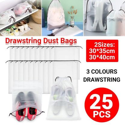 25PCS Portable Travel Shoe Bags Sport Storage Pouch Drawstring Dust Organizer - Black-30*35cm