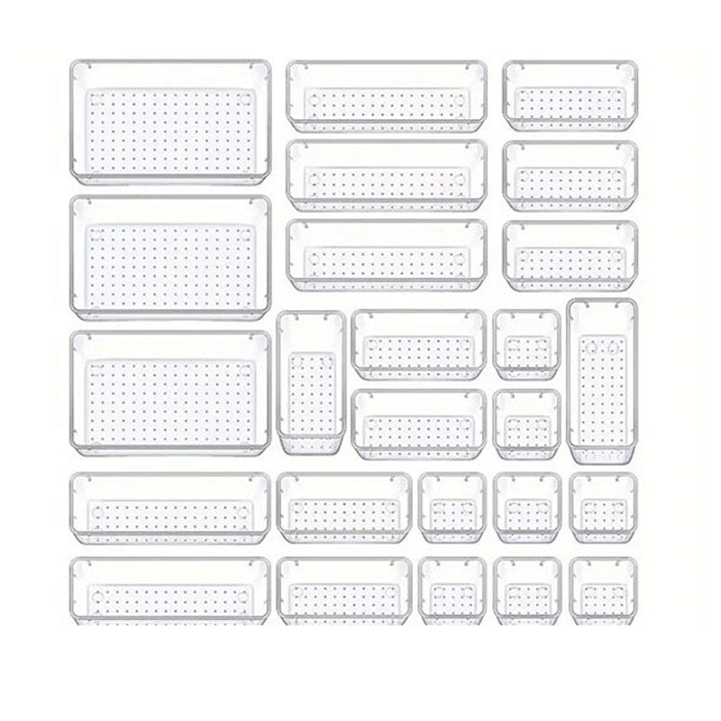 25PCS Transparent Stackable Organizer Set - 4-Size Versatile Desktop & Drawer Divider