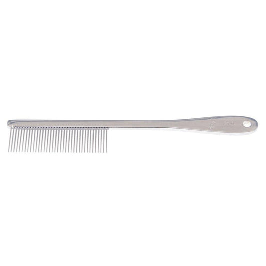 Hair comb with medium-density metal teeth and looped handle