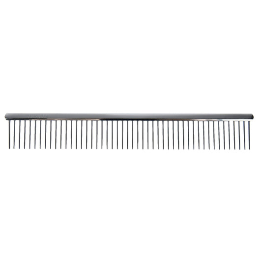 25cm metal poodle comb with dark handle and evenly spaced pins