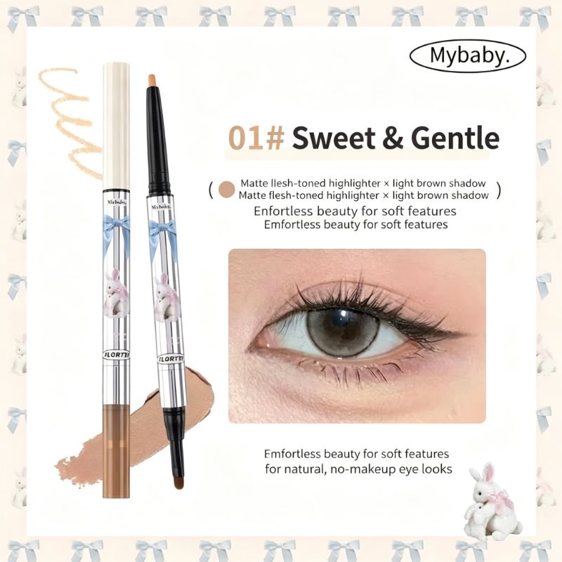 Dual-ended under-eye highlight and contour pencil, 01 Sweet & Gentle, beige and brown