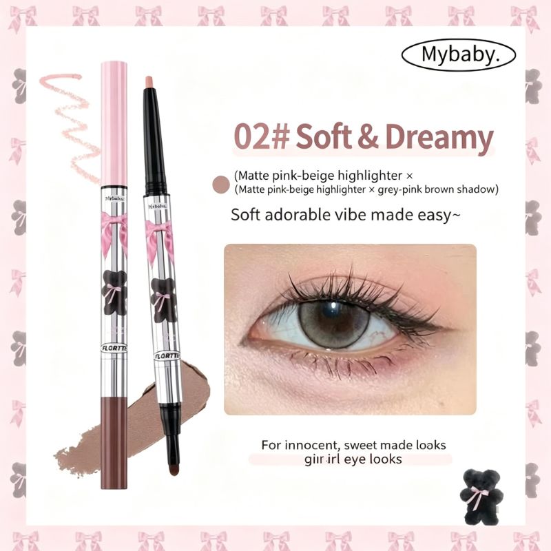 Dual-ended under-eye highlight and contour pencil, 02 Soft & Dreamy, pink-beige and grey-brown