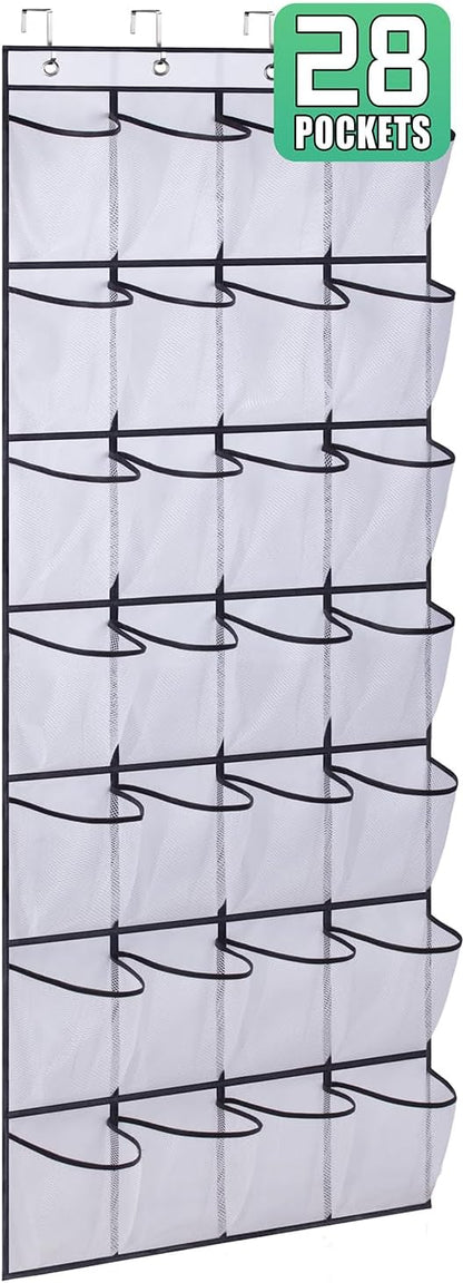 28 Large Mesh Pockets Over The Door Shoe Rack, Hanging Shoe Organizer for Closet Hanging Shoe Rack Holder Hanger, White