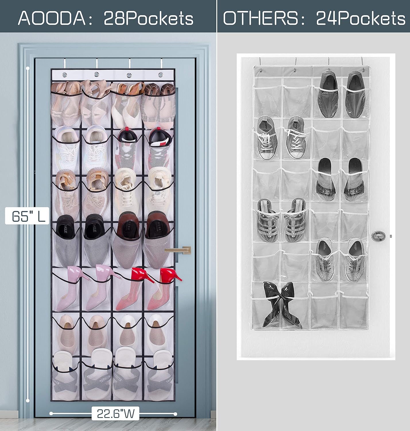 28 Large Mesh Pockets Over The Door Shoe Rack, Hanging Shoe Organizer for Closet Hanging Shoe Rack Holder Hanger, White
