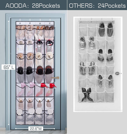 28 Large Mesh Pockets Over The Door Shoe Rack, Hanging Shoe Organizer for Closet Hanging Shoe Rack Holder Hanger, White