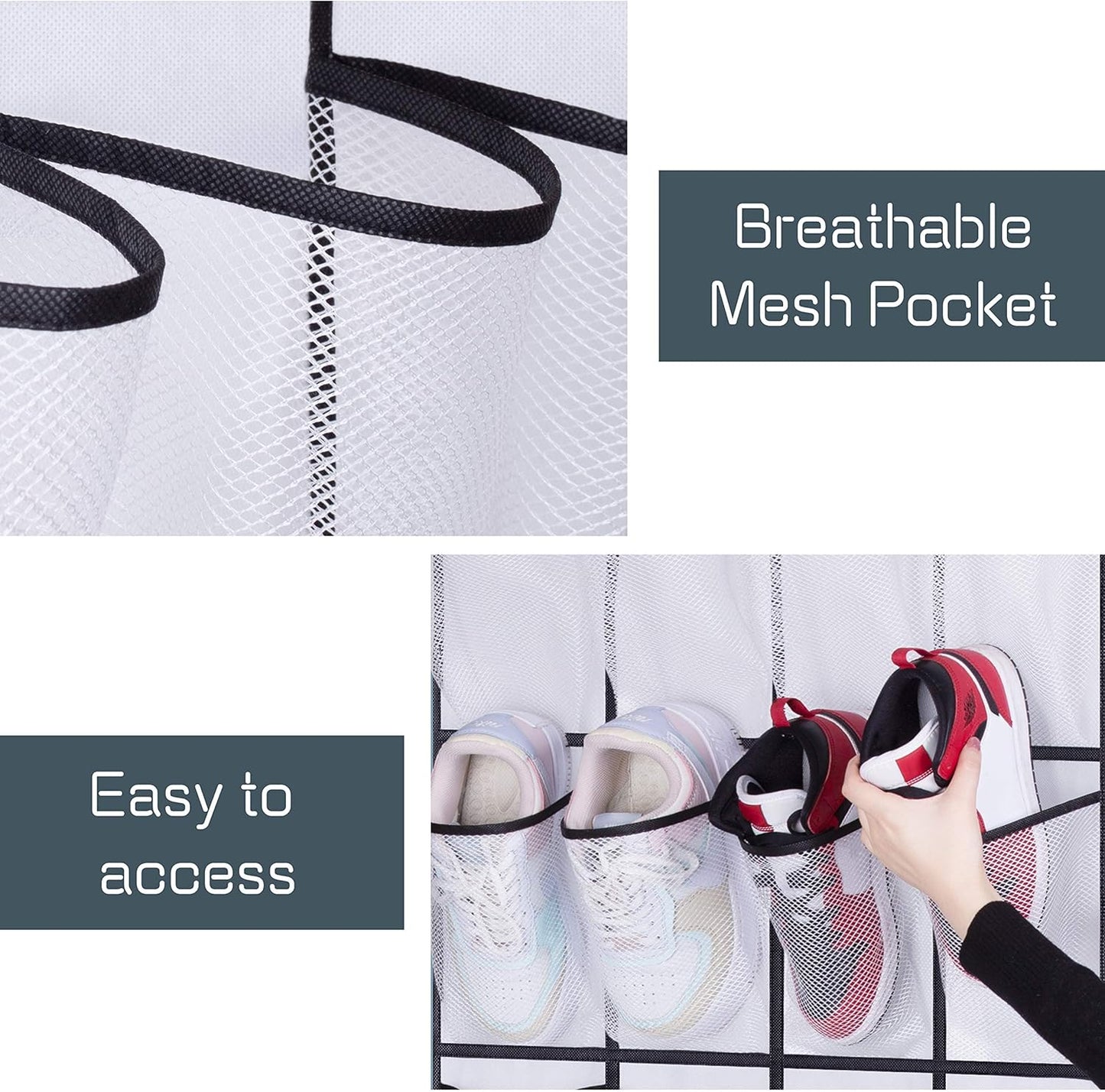 28 Large Mesh Pockets Over The Door Shoe Rack, Hanging Shoe Organizer for Closet Hanging Shoe Rack Holder Hanger, White