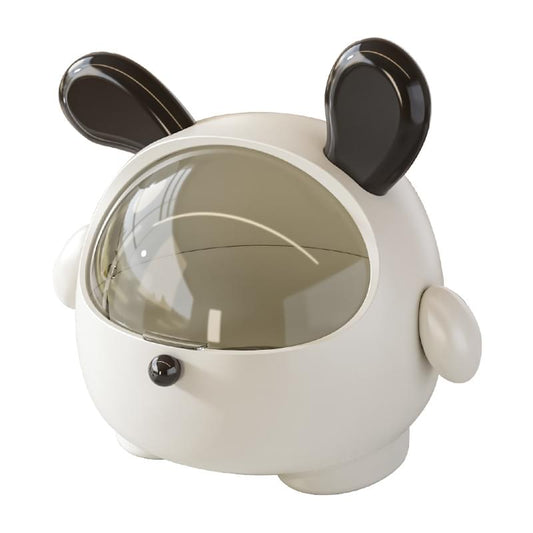 Mini puppy desktop trash can with lid, white body and black ear covers