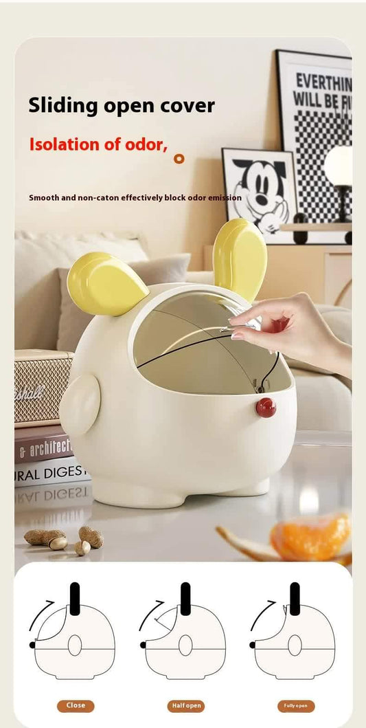 Mini puppy desktop trash can with lid, white bin with open cover and round knob