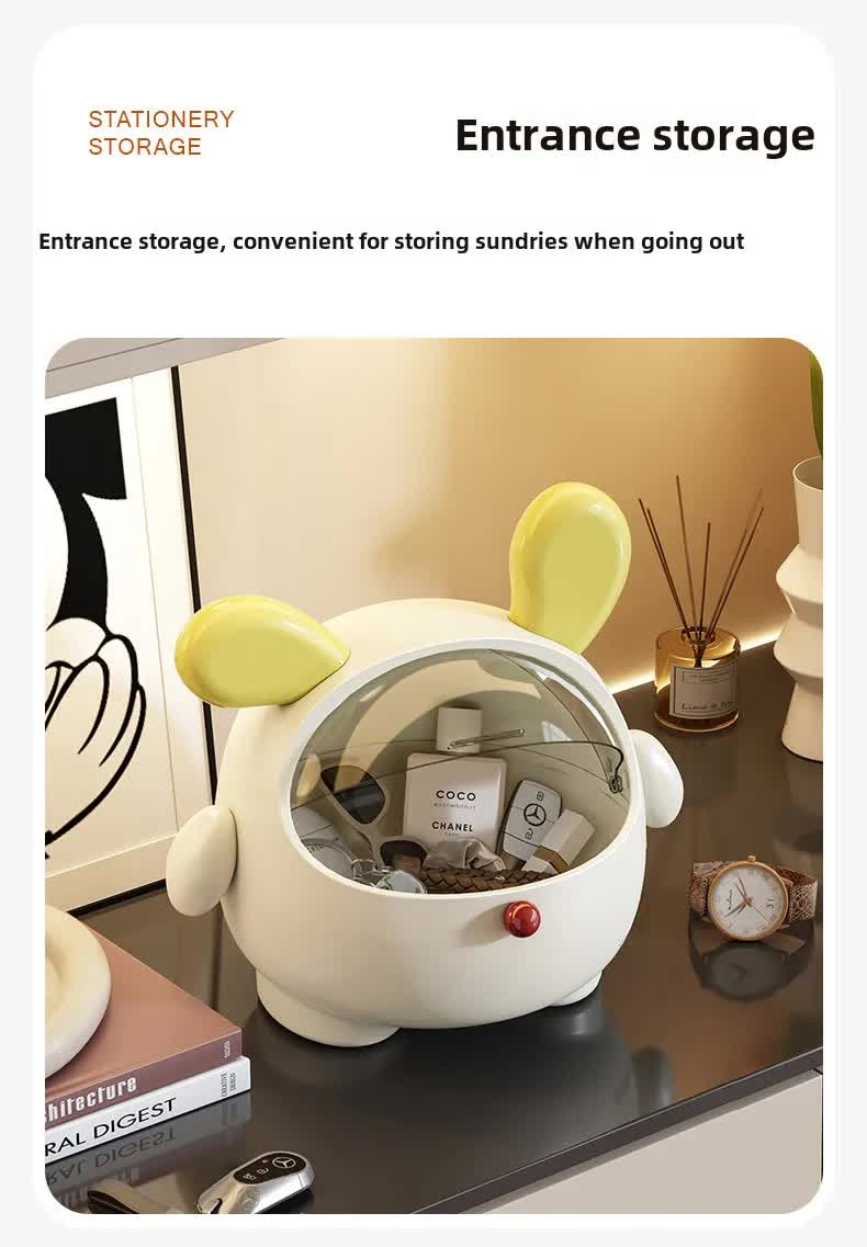 2PCS Black-Eared Cute Puppy Desktop Bin with Lid - Mini Trash Can & Storage Organiser - Kawaii Office Decor for Vanity & Home Office