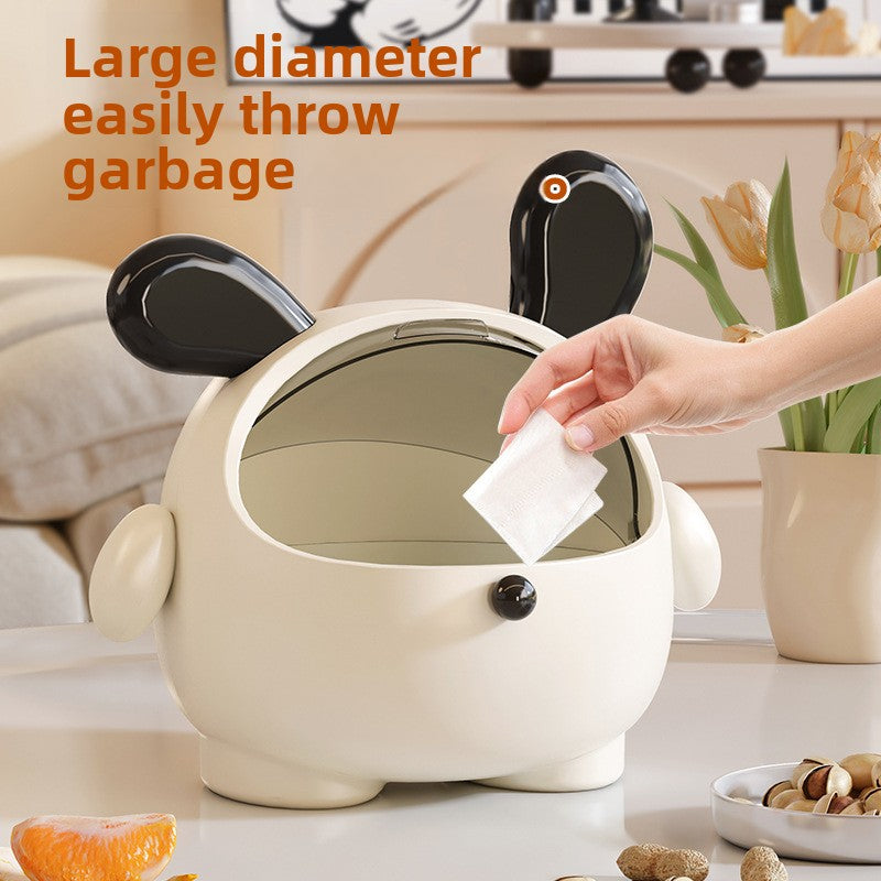 2PCS Black-Eared with polka dot sticker Cute Puppy Desktop Bin with Lid - Mini Trash Can & Storage Organiser - Kawaii Office Decor for Vanity & Home Office