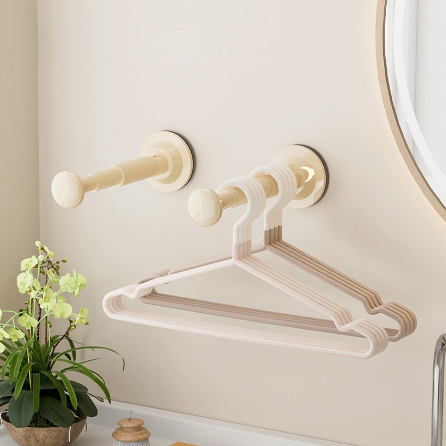 2PCS Retractable Clothes Hanger Storage Rack, Extendable Clothes Hanger with Suction Cup, Space Saving Household Tool for Closet Washer Dryer Beige