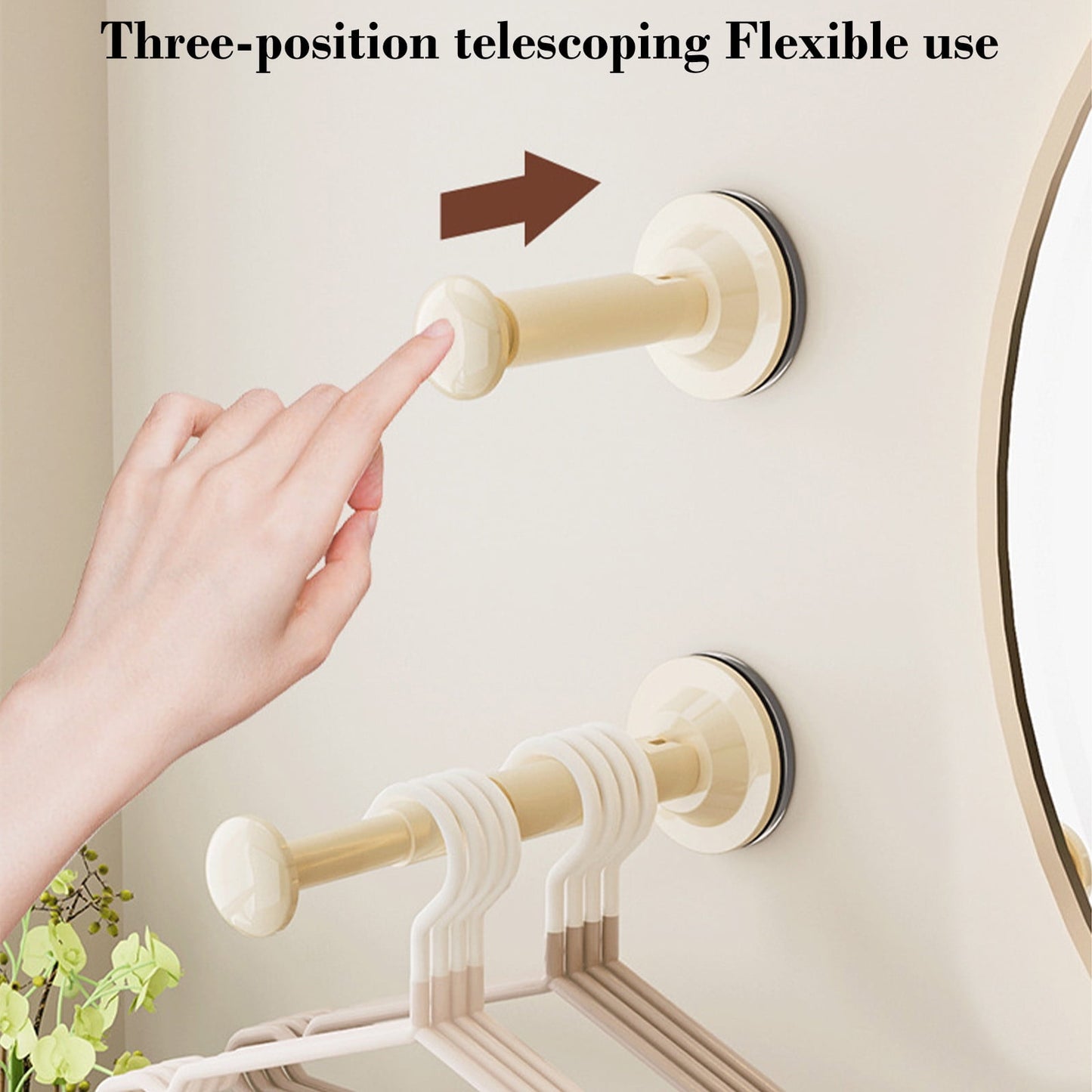 2PCS Retractable Clothes Hanger Storage Rack, Extendable Clothes Hanger with Suction Cup, Space Saving Household Tool for Closet Washer Dryer Beige