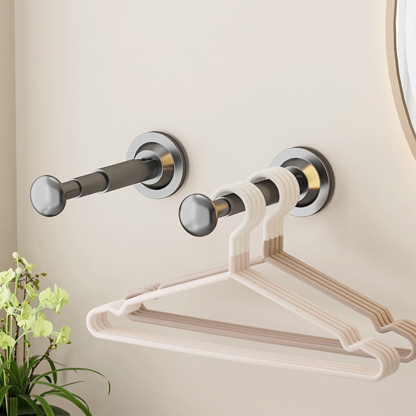 2PCS Retractable Clothes Hanger Storage Rack, Extendable Clothes Hanger with Suction Cup, Space Saving Household Tool for Closet Washer Dryer Black