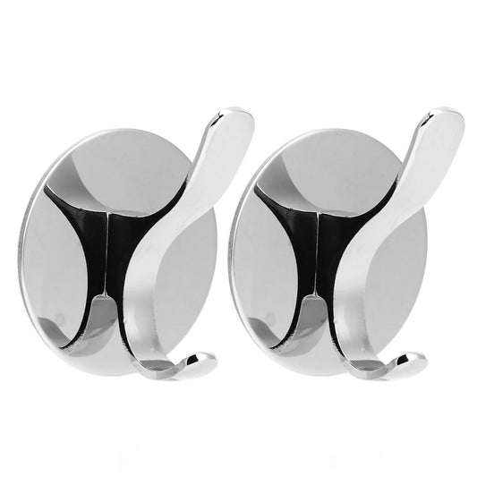 Wall-mounted clothes hooks, 2-pack, chrome finish, round base with curved double hooks
