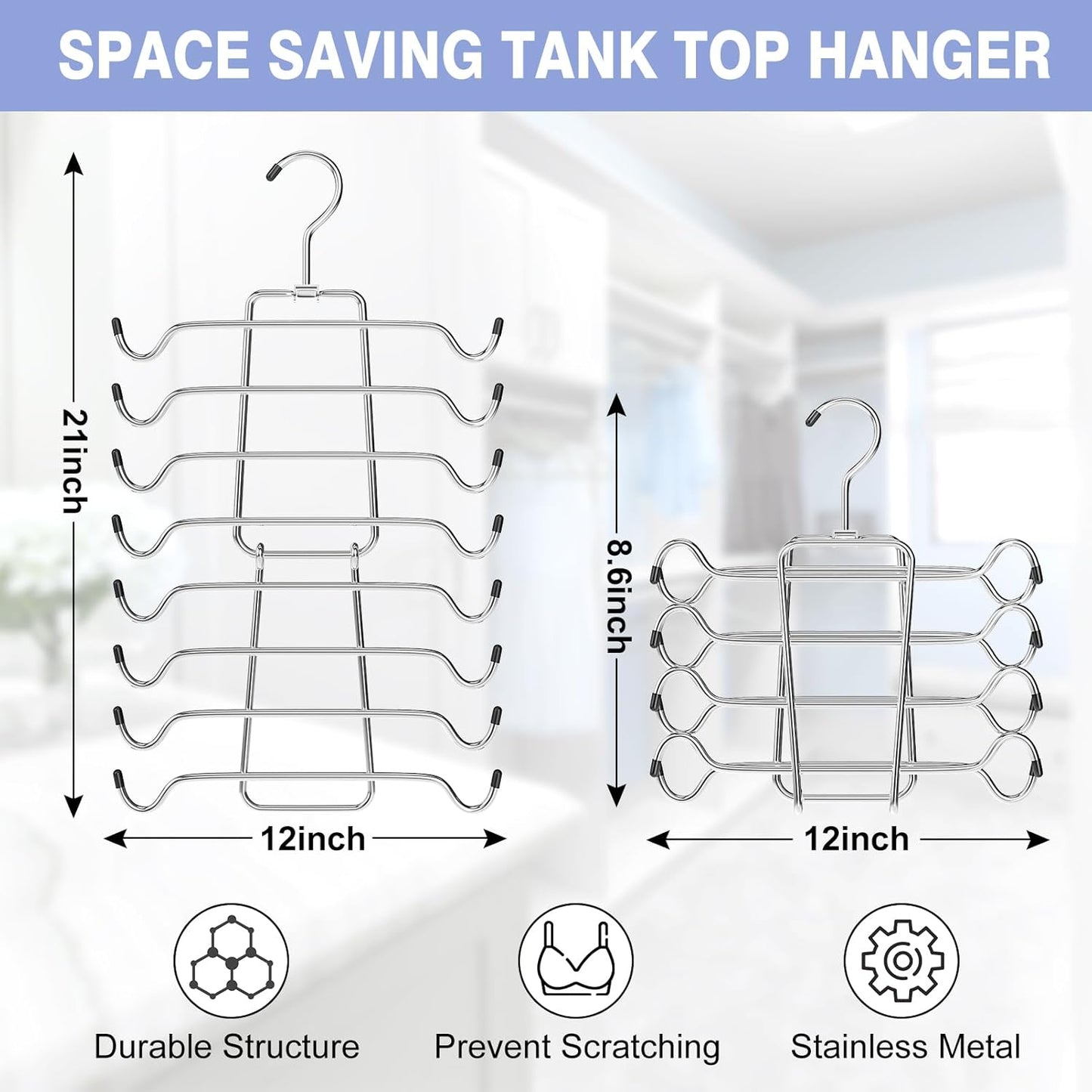 2Pcs Tank Top Hangers Space Saving Hanger Organizer Bra Hangers for Closet Organizer 360° Rotating Metal Closet Organizers and Storage Lingerie Hangers for Cami Bras Belts Swimsuits Lingeries Silver