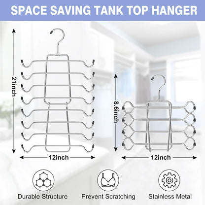 2Pcs Tank Top Hangers Space Saving Hanger Organizer Bra Hangers for Closet Organizer 360° Rotating Metal Closet Organizers and Storage Lingerie Hangers for Cami Bras Belts Swimsuits Lingeries Silver