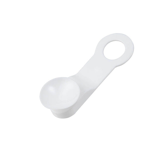 Toilet lid lifter tool, white TPR handle with circular loop grip.