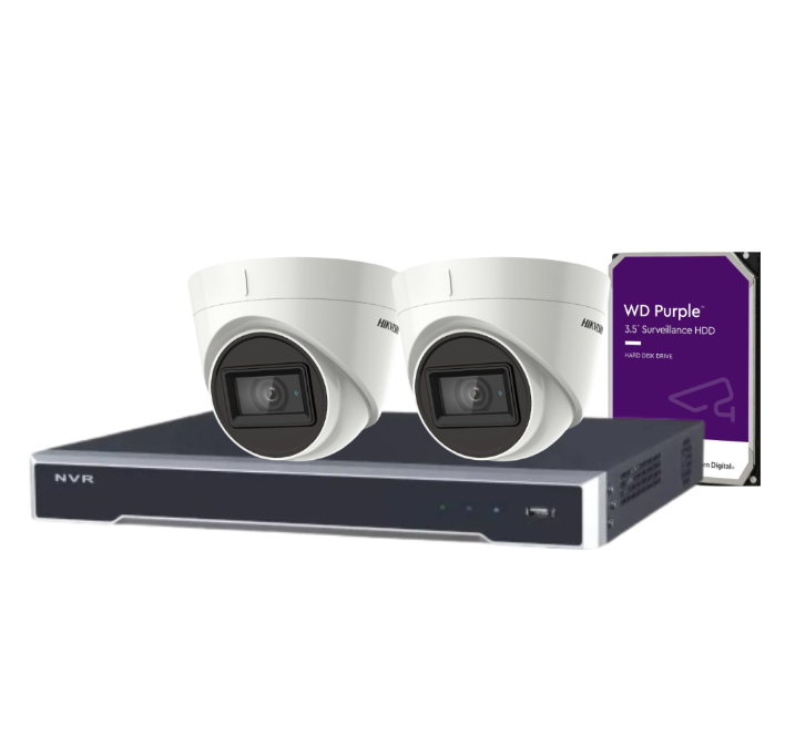 Hikvision 5MP Outdoor Turret Camera + 4-Channel PoE NVR Security Kit with HDD – DS-2CE78H8T-IT3F + DS-7604NI-M1/4P