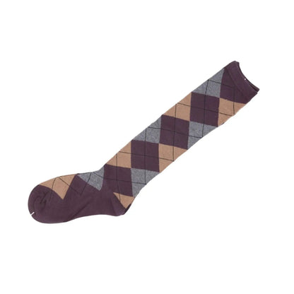 Knee High Socks Black Red Diamond Check Ladies Long Womens