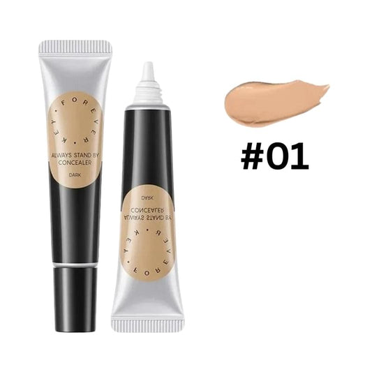 Concealer shade #01 with two tubes and beige swatch, squeeze-tip applicators.