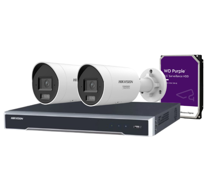 Hikvision 4-Channel 8MP ColorVu Smart Hybrid Light CCTV Kit – DS-2CD2087G3-LI2UY/S(L)(RB) + DS-7604NI-M1/4P PoE NVR (Optional HDD)