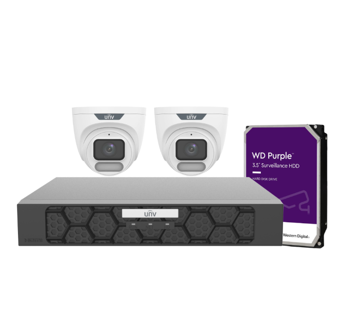 Uniview OWLVIEW 6MP Turret CCTV Kit w/ 4× IPC3626LE‑ADF28K‑WP + 4‑Ch PoE NVR501‑04B‑P4‑IQ + HDD