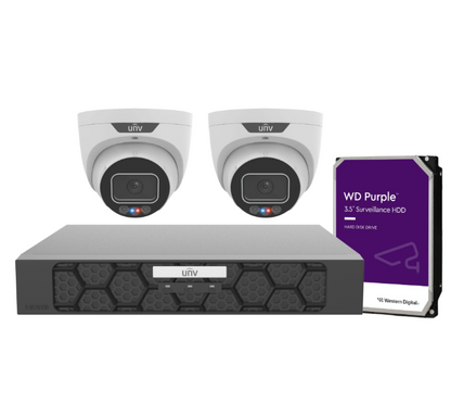 Uniview 8 MP Triguard Turret CCTV Kit – 4× IPC3638SS‑ADF28KMC‑I1 Cameras + 4‑Channel PoE NVR501‑04B‑P4‑IQ (HDD Optional)