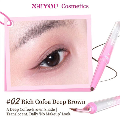 Pink dual-ended gel eyeliner pen with brown-tipped applicator and angled brush