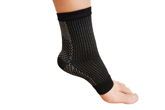Black plantar fascia support sock sleeve with stretchy knit and heel band