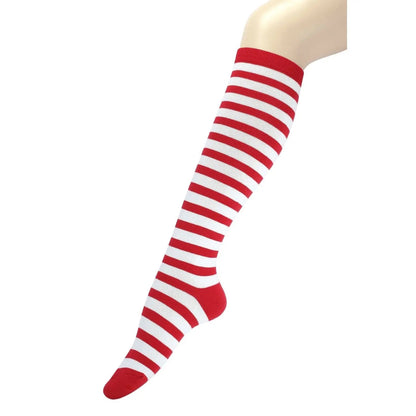 Kids Red White Striped Knee High Socks for Girls Women Christmas Party