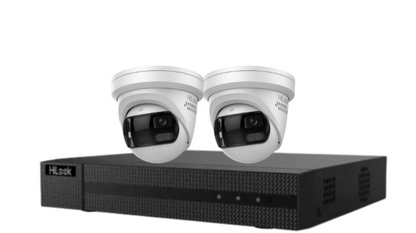 HiLook 4-Channel CCTV Kit with IPC-T289PH-MU/SL 8MP 180° Panoramic Cameras + 4K PoE NVR + HDD – IP67 Outdoor Surveillance System with Smart IR, Two-Way Audio & Deterrence